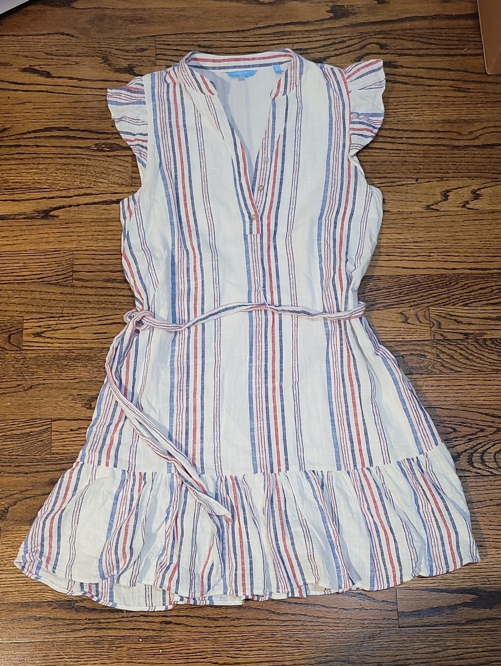 Draper James Cream Dress with Red & Blue Stripe Detail